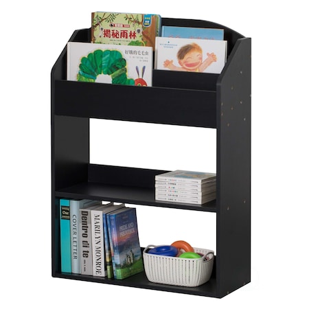 Basicwise Black Modern Wooden Storage Bookcase with Shelf, Playroom Bedroom Living and Office QI004151.BK